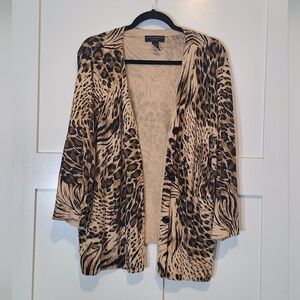 Spenser Jeremy Silk Blend Button Cardigan Sweater Animal Print Size 2X Tan Black
